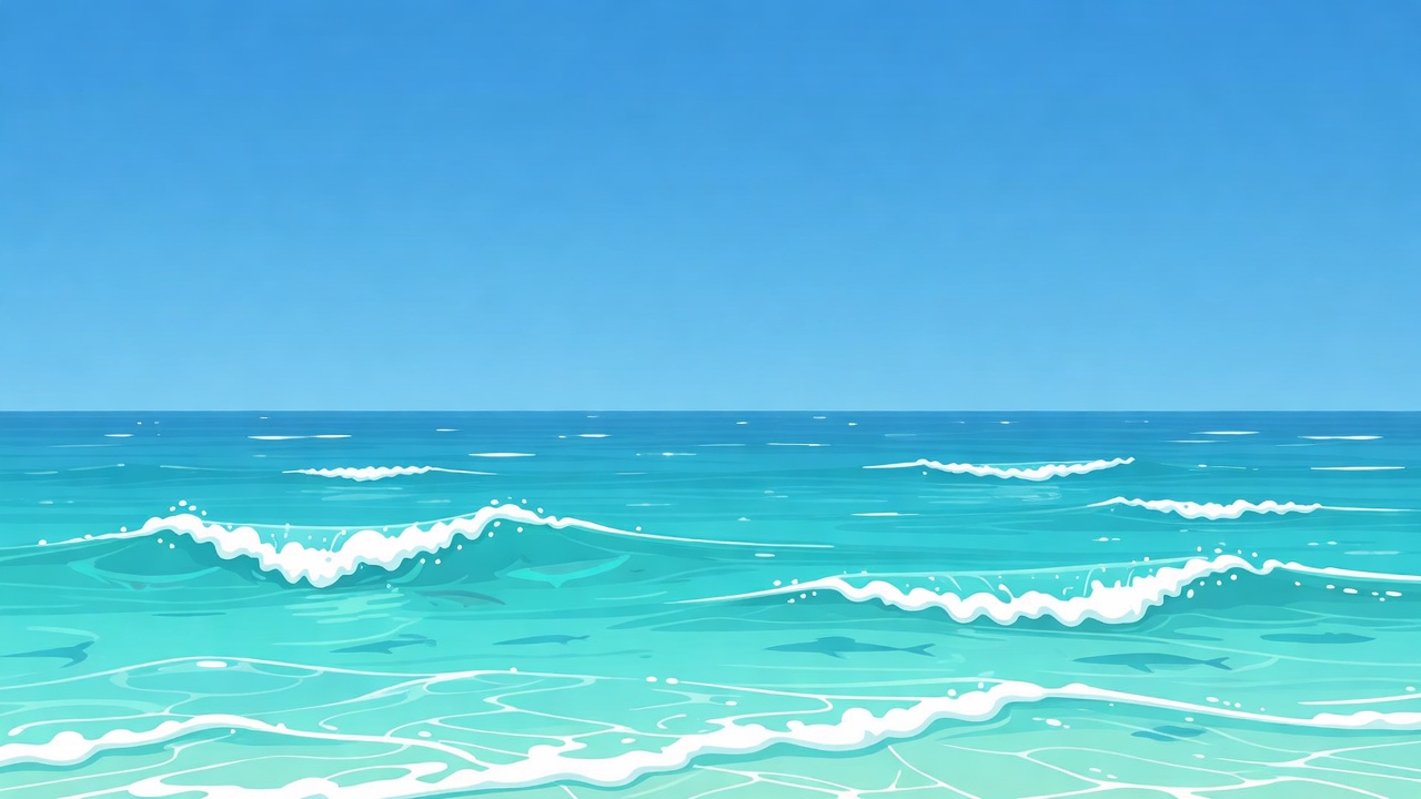 High-contrast cartoon blue ocean and sunny islands perspective layout